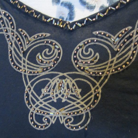 Studio X womens hand made beaded leopard animal print top-Sz M - Picture 6 of 7